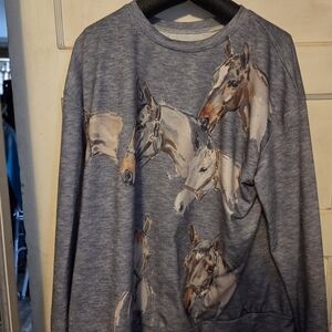 Gray Horse Print Ladies Long Sleeve Shirt